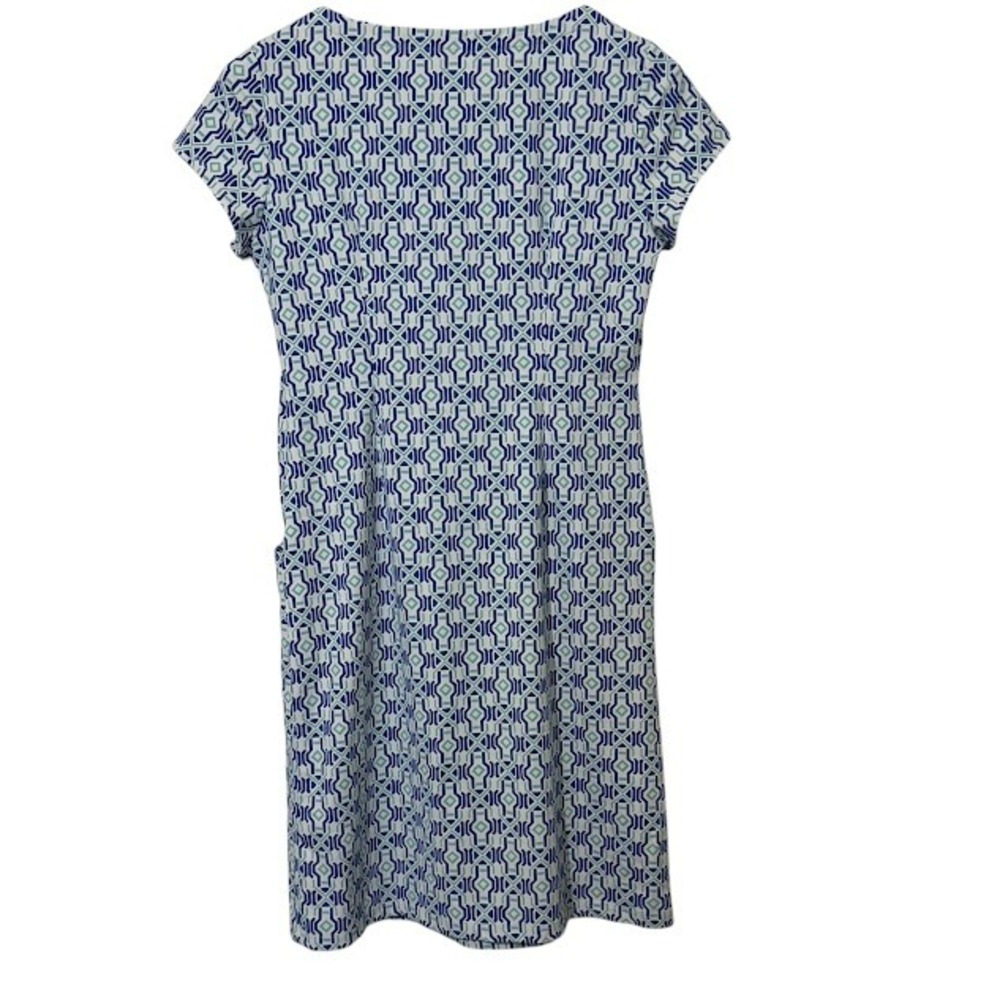 J.McLaughlin Blue Green Geometric Short Cap Sleeve Fit Flare Mini Dress Womens L - Picture 2 of 4